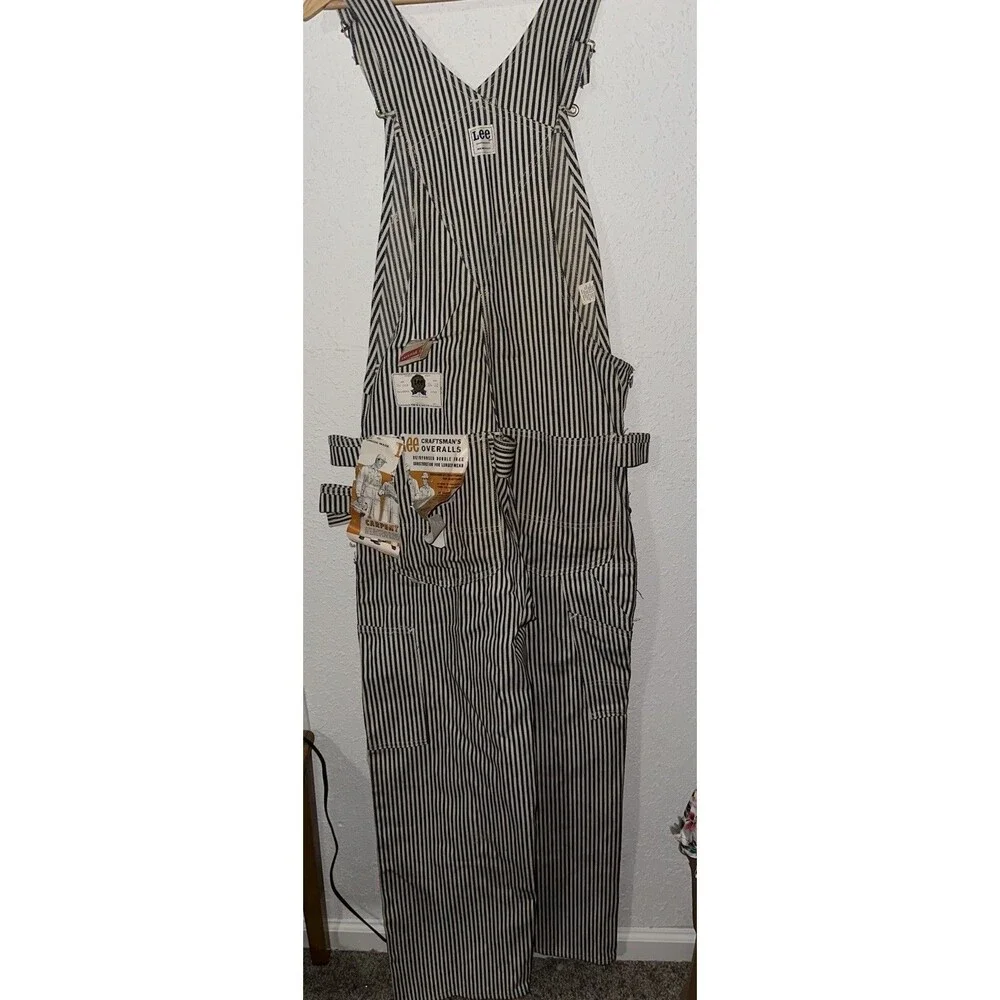 BNWT Lee Overall Bibs Sanforized Union Made Blue Pinstripe Carpenter USA 34/32